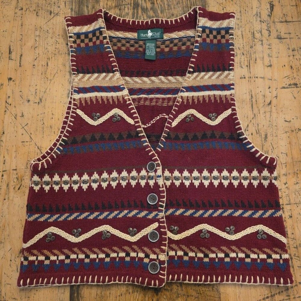 HUNT CLUB Vintage 90s Women's Sz M Fall Grandpa Core Teacher Sweater Vest